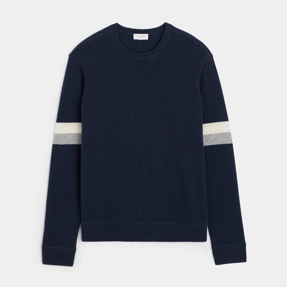 Todd Snyder Striped Cashmere Sweater, Dark Navy, Men’s Size M